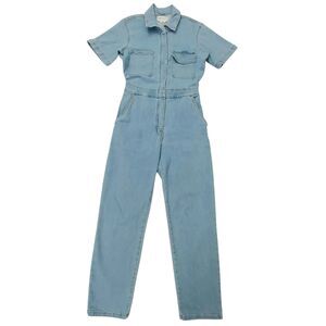 Rivet Utility Rebel Denim Jumpsuit Womens Small Blue Stretch Zipper Retro Y2K
